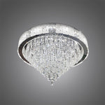 A modern chrome ceiling light fixture with clear crystal elements, designed in a round shape nz