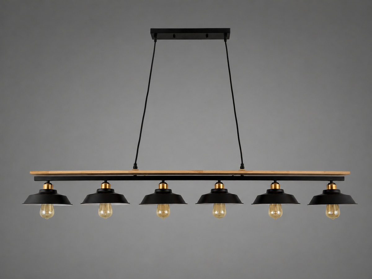 Modern pendant light with six metal shades