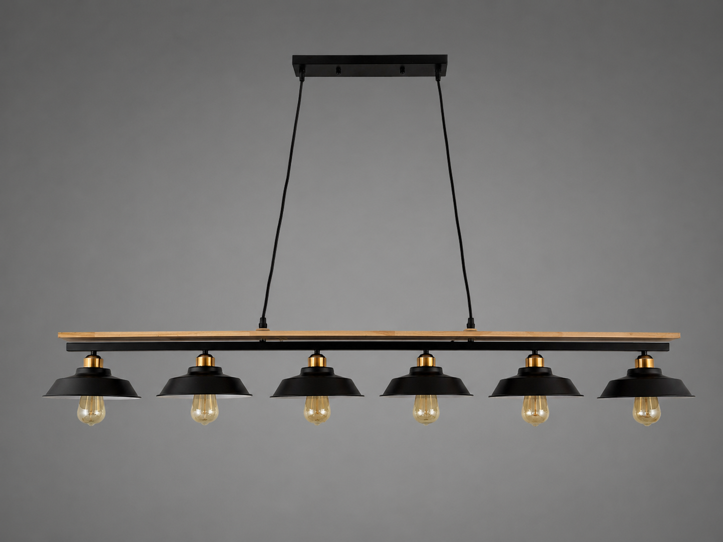 Modern pendant light with six metal shades