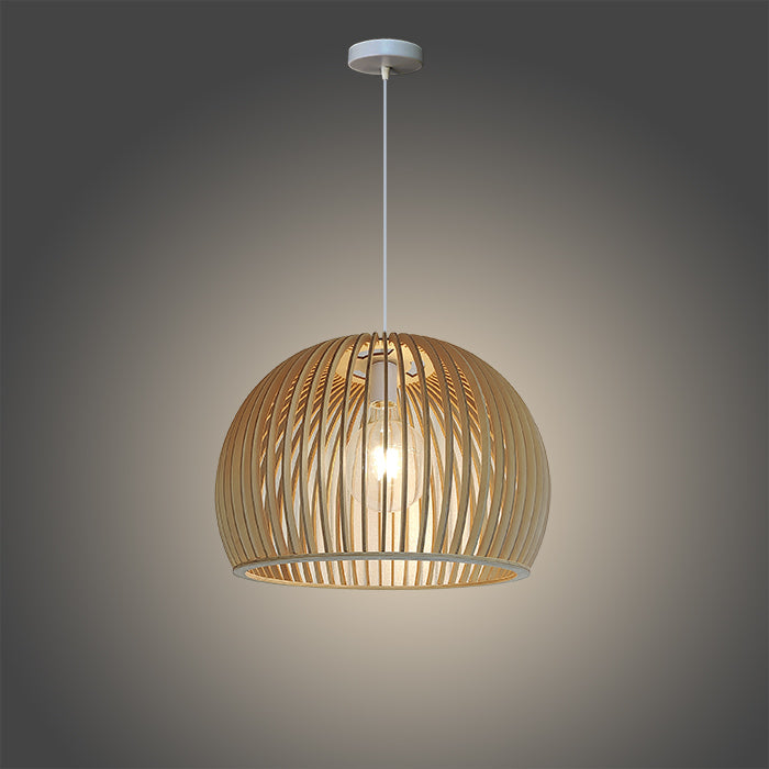 Wooden pendant light above table in livingroom nz