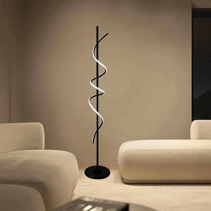 Modern floor lamp with a spiral design in a living room nz