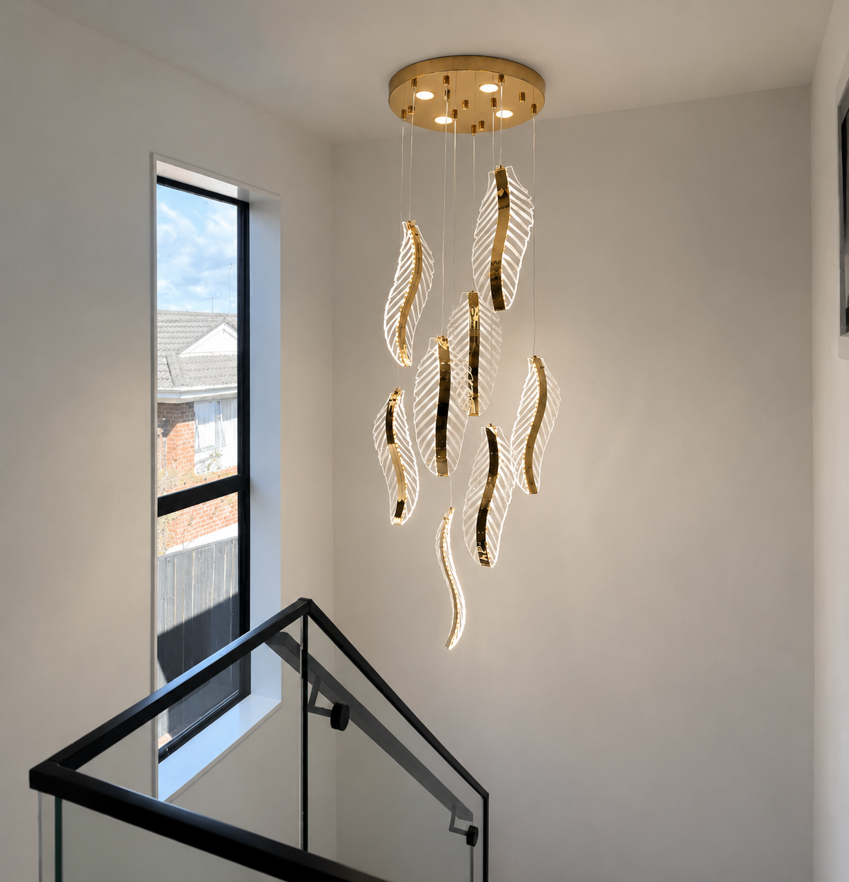 Modern Gold Feather Crystal LED Chandelier 7198-8