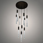 A modern black LED pendant light with multiple hanging crystals  nz