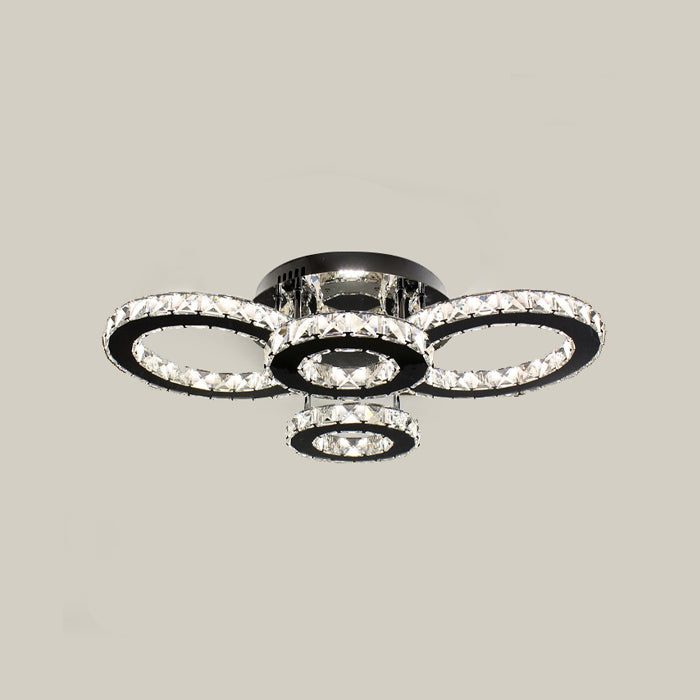 A modern chrome LED ceiling light with crystal embellishments in a double-ring design nz