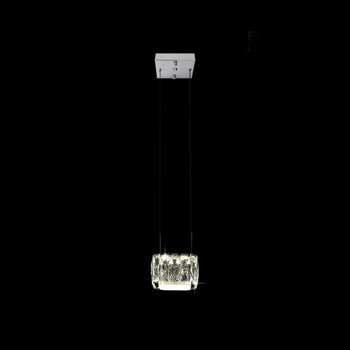 A modern chrome pendant light with clear crystal shade NZ