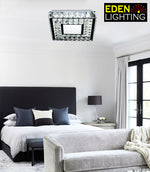 A modern square ceiling light fixture with chrome finish and clear crystals nz