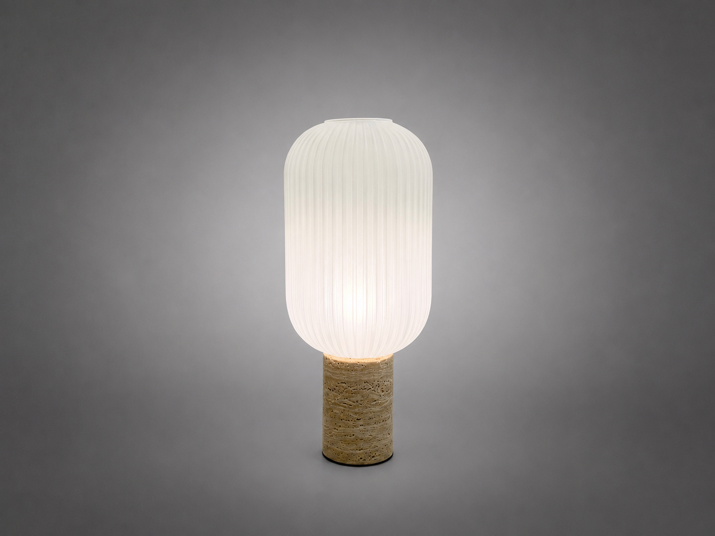 Table lamp with ribbed glass shade and textured base 