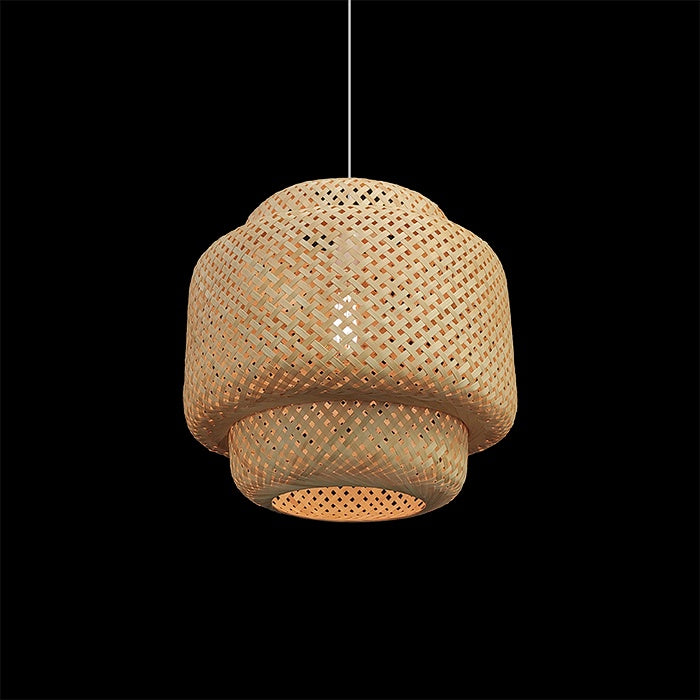 A natural bamboo pendant light with a woven shade NZ