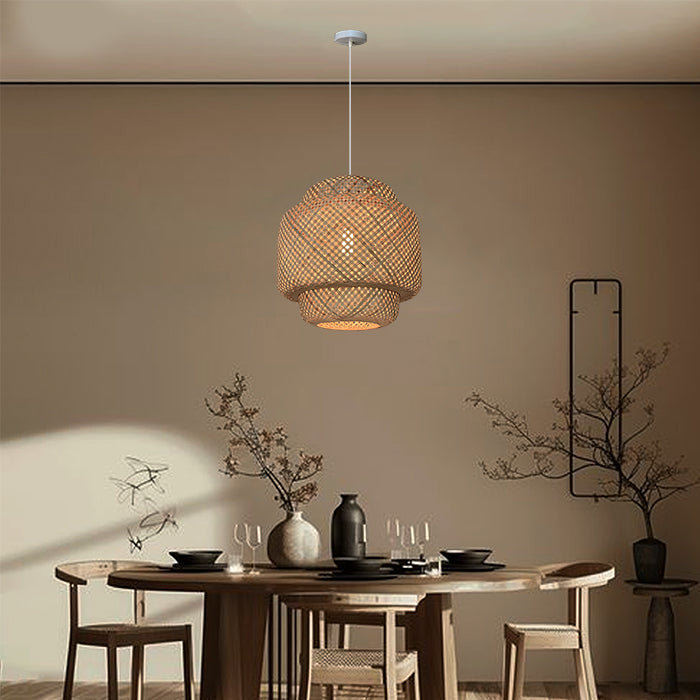 Dining room with a woven pendant light west Auckland