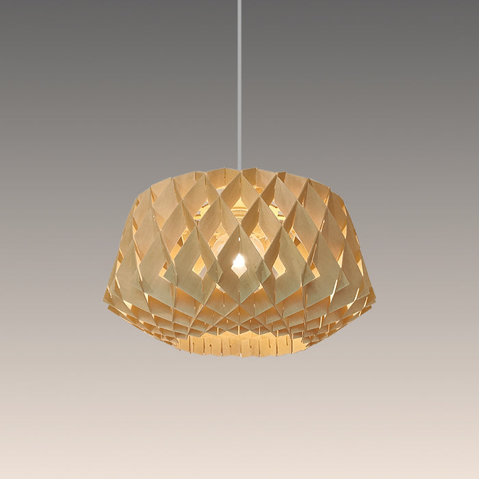 nature pendant light with geometric pattern hanging on the enrty area