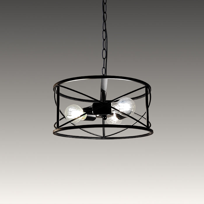 Black metal pendant light with three exposed bulbs nz