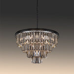 A modern black pendant light with smoke crystals in an inverted cone design nz