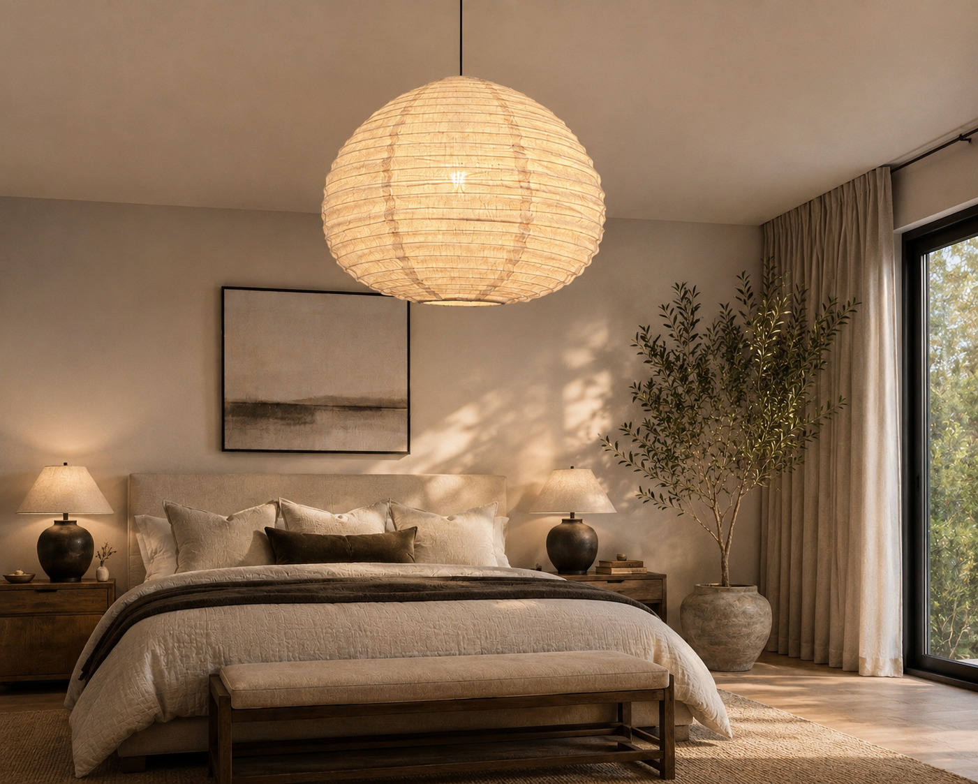 Taupe Linen Dome Shape Pendant Light 30104