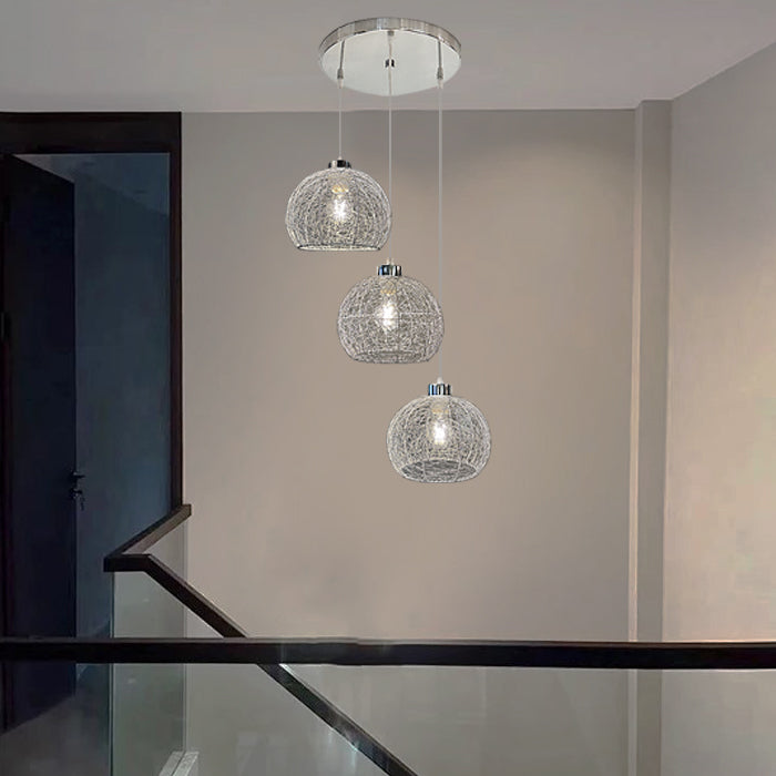 three silver shade pendant light for stairwell nz