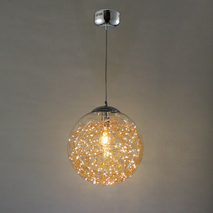 A vintage-style glass pendant light with gold wire and a built-in LED filament-style bulb nz