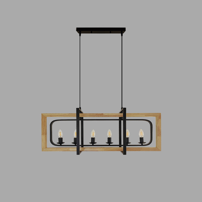 Chandelier with wooden frame and black metal NZ