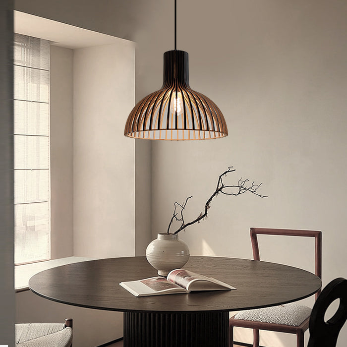 wooden pendant light over modern dining table auckland