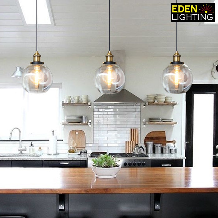 Glass pendant light in modern kitchen-Eden Lighting NZ