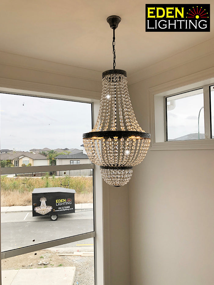 large crystal chandelier for open-plan living auckland