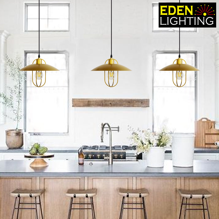 Vintage-style gold pendant light above kitchen island nz