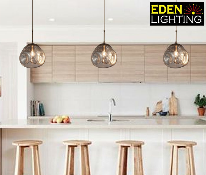 glass pendant light above kitchen island - eden lighting NZ